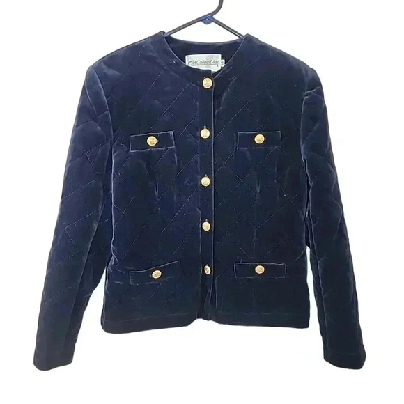 JH Collection Vintage 80s Velvet Quilted Blazer Military style Jacket. Size 10 - Picture 9 of 14